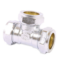 15mm Equal Tee - Chrome Compression Fittings - 20 Pack