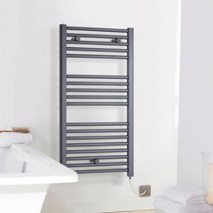 Anthracite Round Tube Straight Electric Towel Rail H920 W480