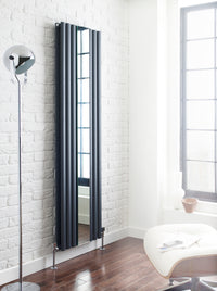 Anthracite Oval Style Single Panel Vertical Radiator With Mirror H1800 W499
