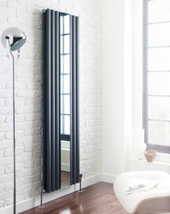 Anthracite Oval Style Double Panel Vertical Radiator With Mirror H1800 W499